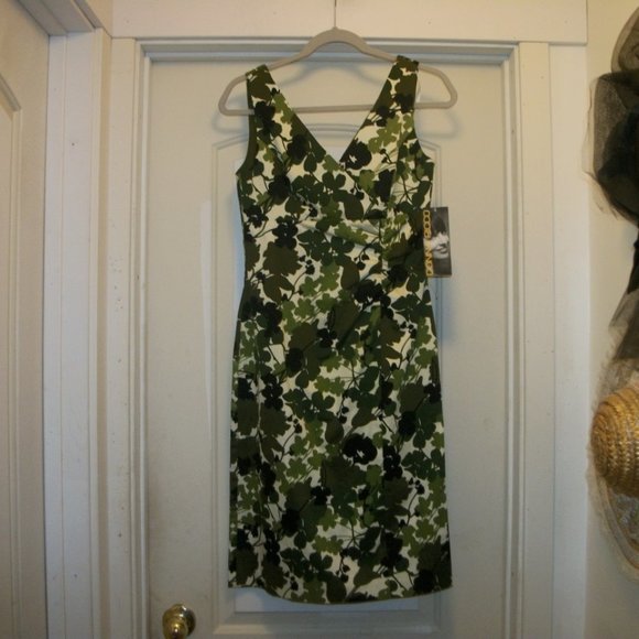 JUNGLE PRINT DESIGNER NWT DONNA RICCO NEW YORK SHEATHE DRESS 6 - Picture 1 of 7